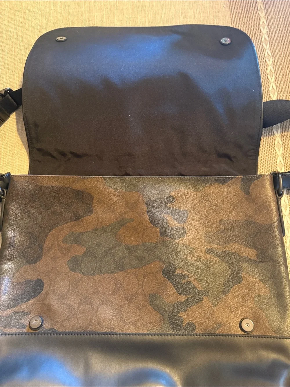 Coach Brown Camo Leather & Black Trim Messenger Bag